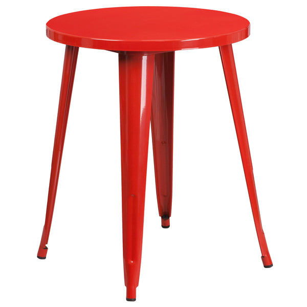 Red |#| 24inch Round Red Metal Indoor-Outdoor Table Set with 4 Arm Chairs