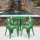 Green |#| 24inch Round Green Metal Indoor-Outdoor Table Set with 4 Arm Chairs