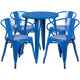 Blue |#| 24inch Round Blue Metal Indoor-Outdoor Table Set with 4 Arm Chairs