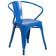 Blue |#| 24inch Round Blue Metal Indoor-Outdoor Table Set with 4 Arm Chairs