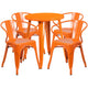 Orange |#| 24inch Round Orange Metal Indoor-Outdoor Table Set with 4 Arm Chairs