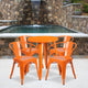 Orange |#| 24inch Round Orange Metal Indoor-Outdoor Table Set with 4 Arm Chairs