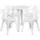 White |#| 24inch Round White Metal Indoor-Outdoor Table Set with 4 Arm Chairs