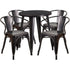 Commercial Grade 24" Round Metal Indoor-Outdoor Table Set with 4 Arm Chairs