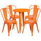 Orange |#| 24inch Round Orange Metal Indoor-Outdoor Table Set with 4 Cafe Chairs