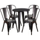 Black-Antique Gold |#| 24inch Round Black-Antique Gold Metal Indoor-Outdoor Table Set with 4 Cafe Chairs