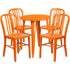 Commercial Grade 24" Round Metal Indoor-Outdoor Table Set with 4 Vertical Slat Back Chairs