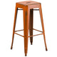 Orange |#| 30inch High Backless Distressed Orange Metal Indoor-Outdoor Barstool - Patio Chair