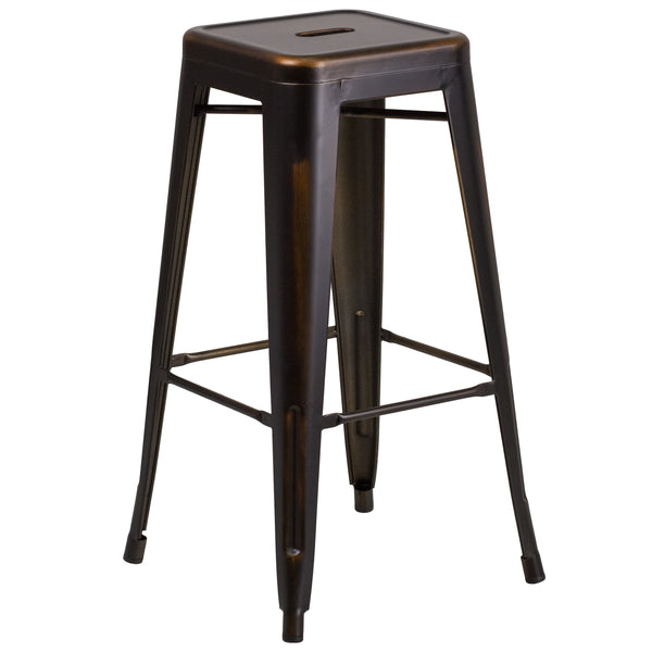Copper |#| 30inch High Backless Distressed Copper Metal Indoor-Outdoor Barstool - Patio Chair