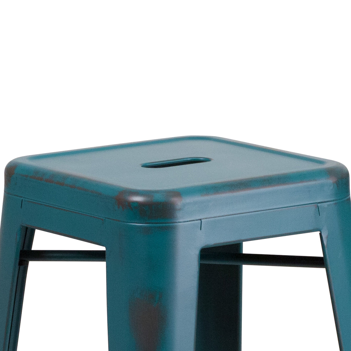 Kelly Blue-Teal |#| 30inch High Backless Distressed Blue-Teal Metal Indoor-Outdoor Barstool - Patio