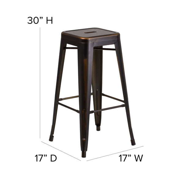 Copper |#| 30inch High Backless Distressed Copper Metal Indoor-Outdoor Barstool - Patio Chair