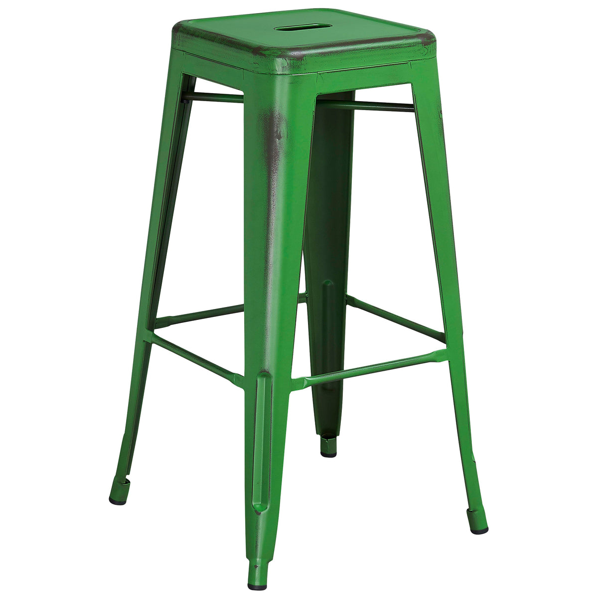 Green |#| 30inch High Backless Distressed Green Metal Indoor-Outdoor Barstool - Patio Chair