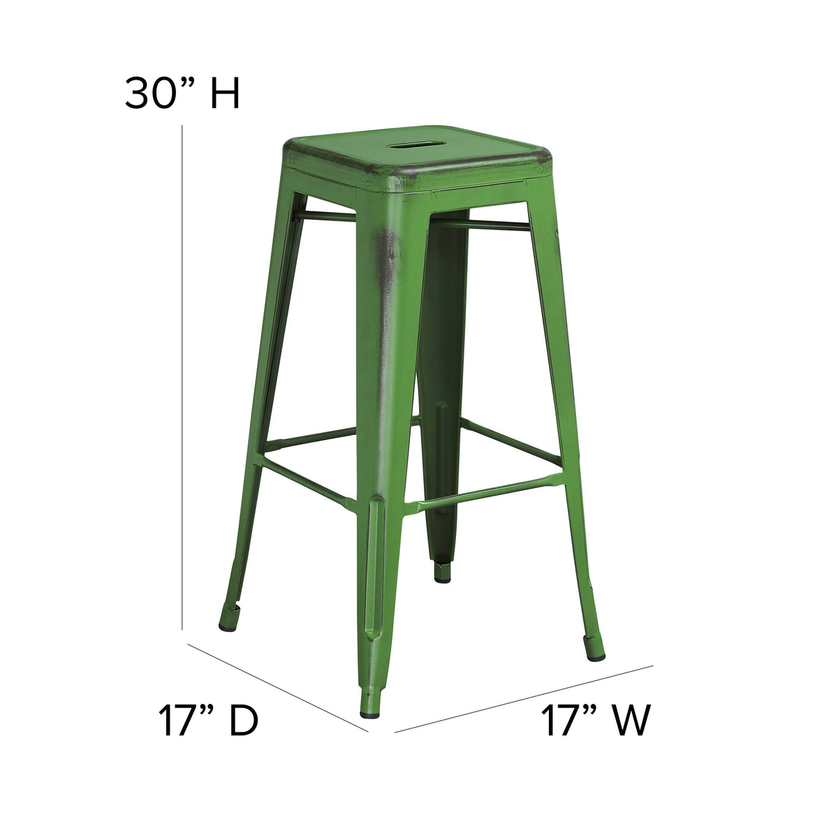 Green |#| 30inch High Backless Distressed Green Metal Indoor-Outdoor Barstool - Patio Chair