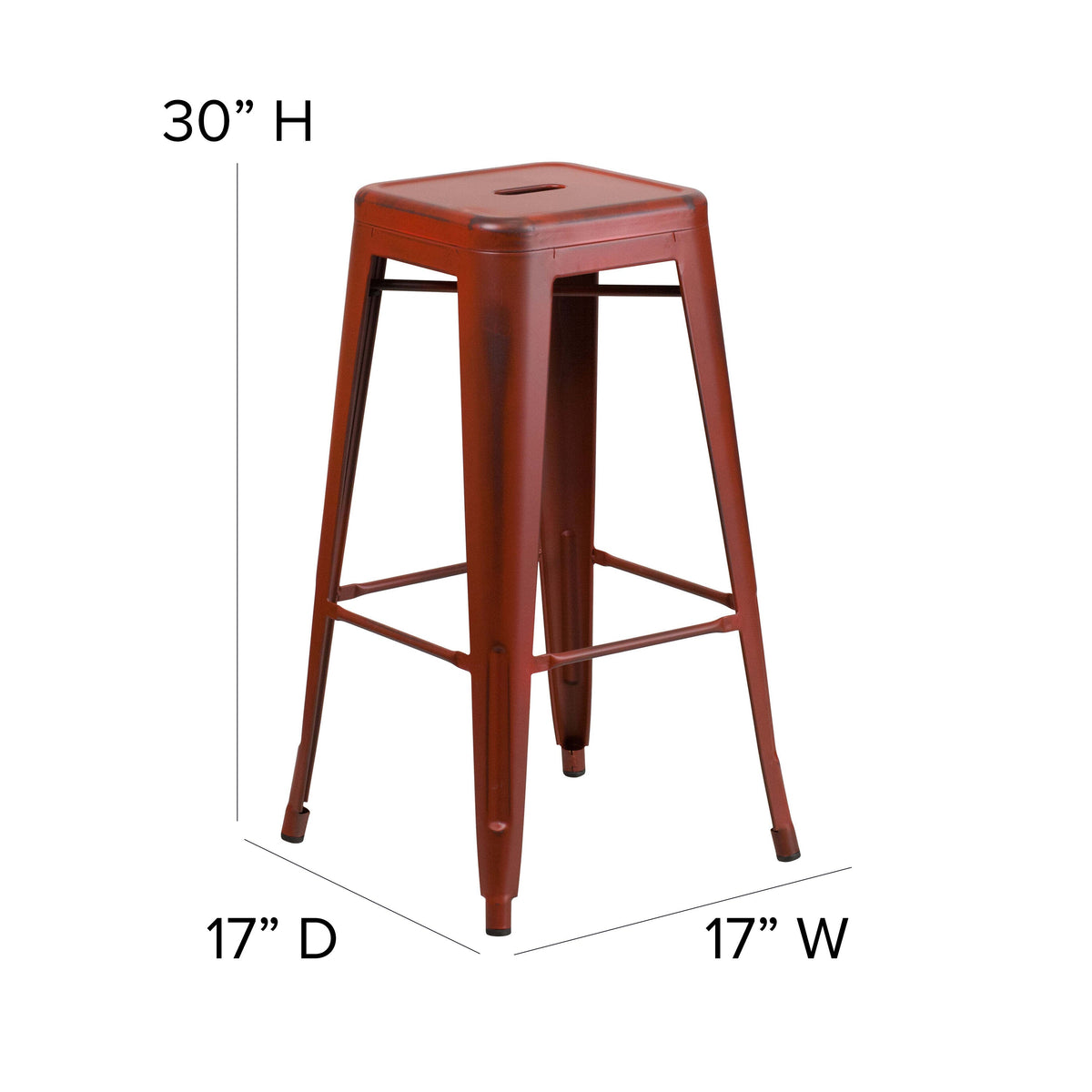 Kelly Red |#| 30inch High Backless Distressed Red Metal Indoor-Outdoor Barstool - Patio Chair