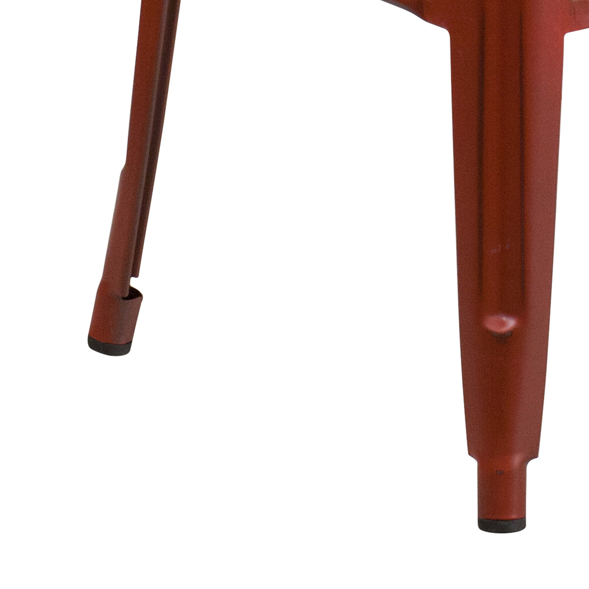 Kelly Red |#| 30inch High Backless Distressed Red Metal Indoor-Outdoor Barstool - Patio Chair