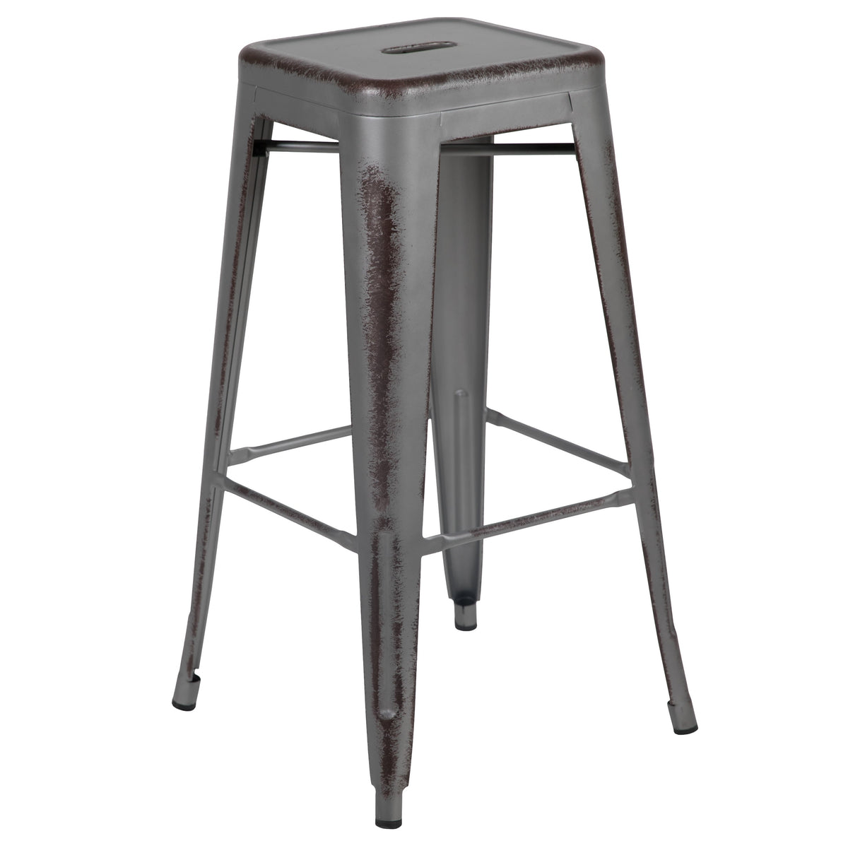 Silver Gray |#| 30inchH Backless Distressed Silver Gray Metal Indoor-Outdoor Dining Barstool