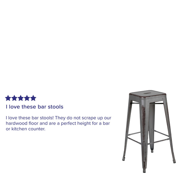 Silver Gray |#| 30inchH Backless Distressed Silver Gray Metal Indoor-Outdoor Dining Barstool