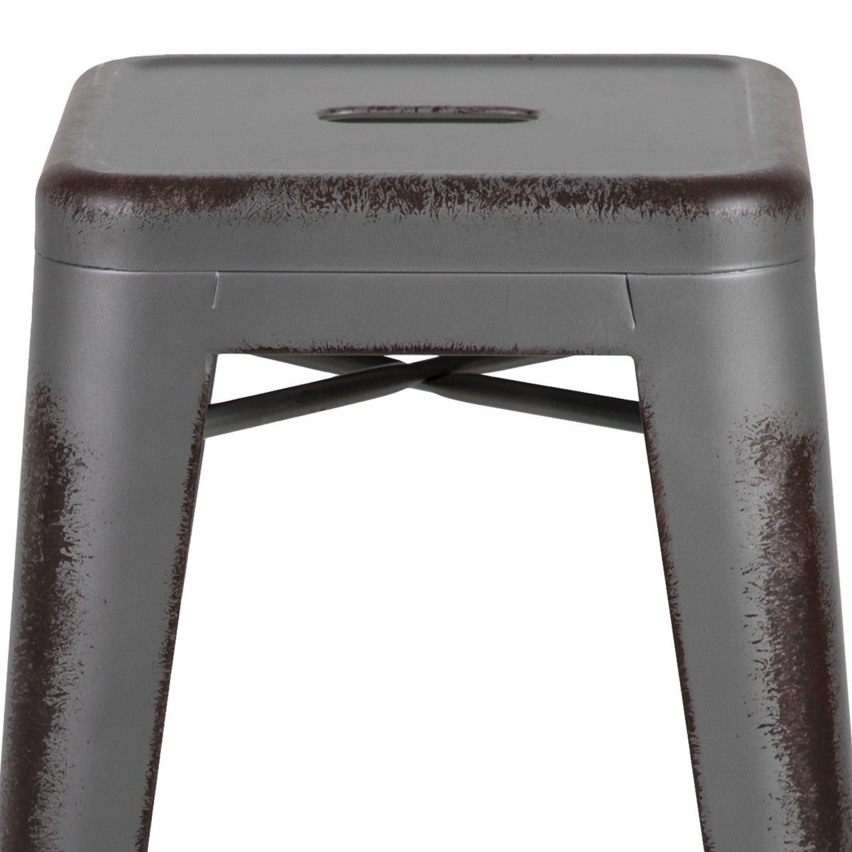 Silver Gray |#| 30inchH Backless Distressed Silver Gray Metal Indoor-Outdoor Dining Barstool