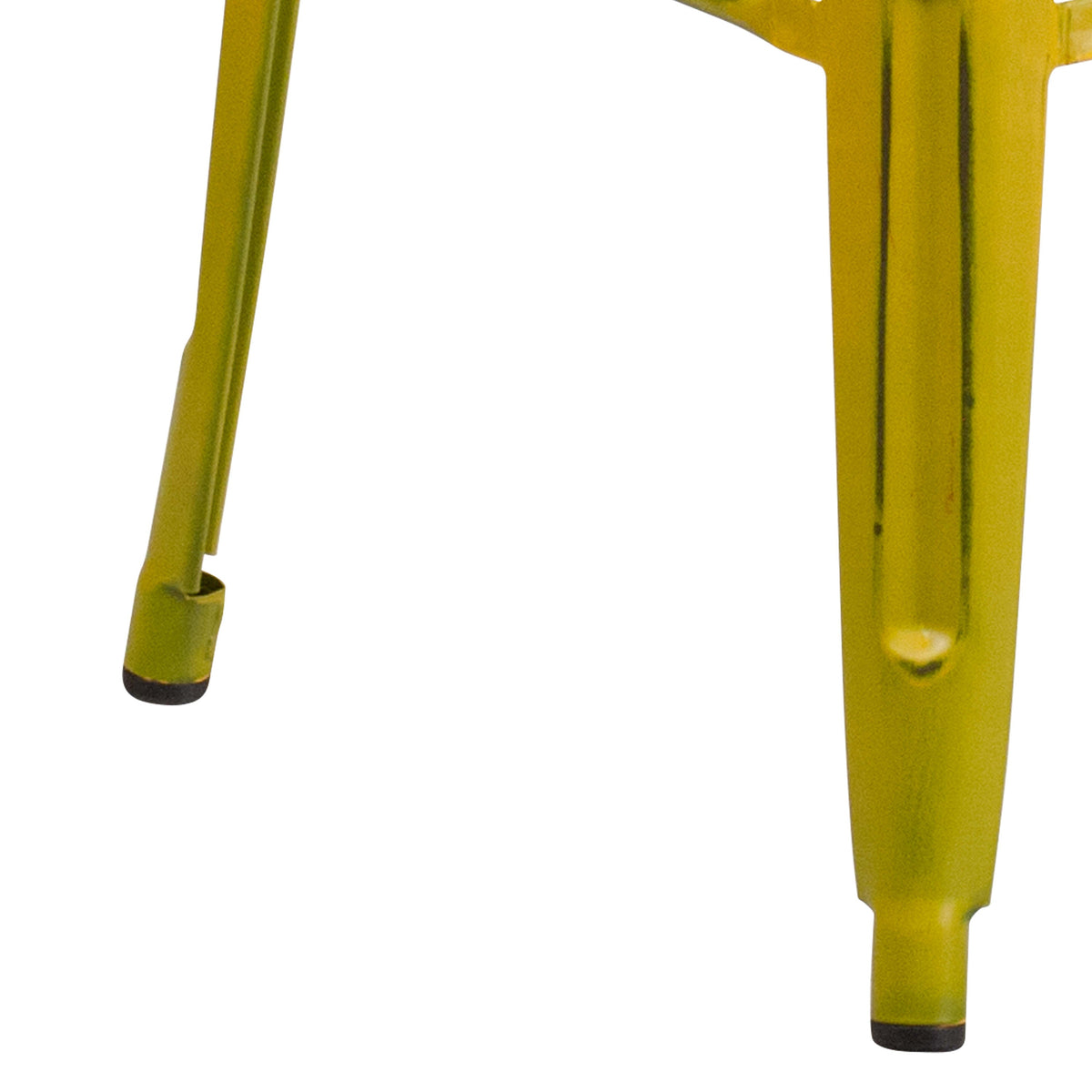 Yellow |#| 30inch High Backless Distressed Yellow Metal Indoor-Outdoor Barstool - Patio Chair