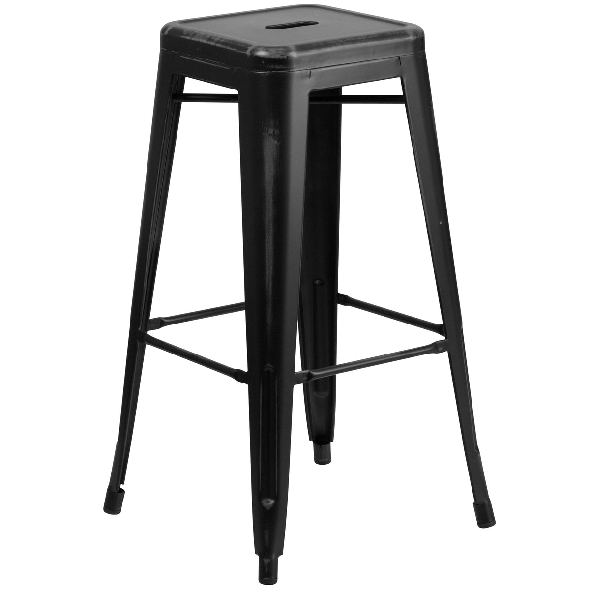 Black |#| 30inch High Backless Distressed Black Metal Indoor-Outdoor Barstool - Patio Chair