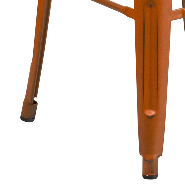 Orange |#| 30inch High Backless Distressed Orange Metal Indoor-Outdoor Barstool - Patio Chair