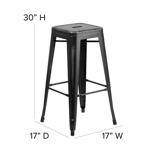 Black |#| 30inch High Backless Distressed Black Metal Indoor-Outdoor Barstool - Patio Chair