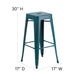 Kelly Blue-Teal |#| 30inch High Backless Distressed Blue-Teal Metal Indoor-Outdoor Barstool - Patio