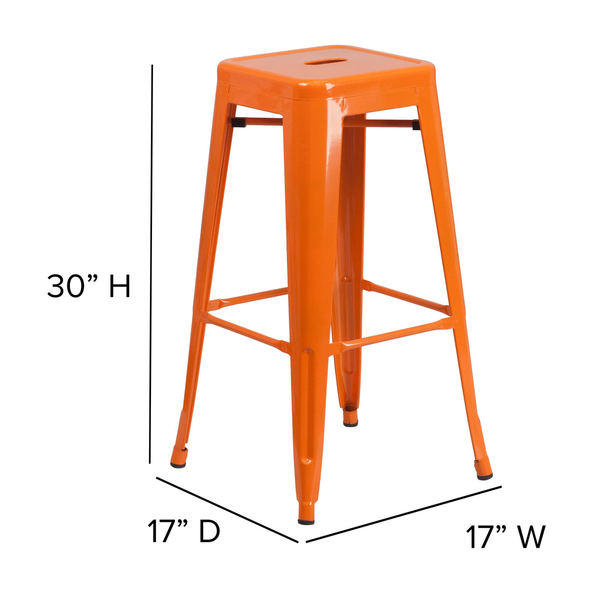 Orange |#| Commercial Grade 30inchH Backless Orange Metal Indoor-Outdoor Barstool, Square