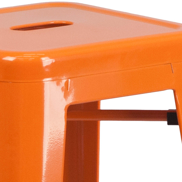 Orange |#| Commercial Grade 30inchH Backless Orange Metal Indoor-Outdoor Barstool, Square