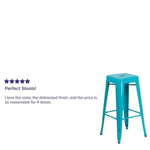 Crystal Teal-Blue |#| 30inch High Backless Crystal Teal-Blue Indoor-Outdoor Barstool - Patio Chair