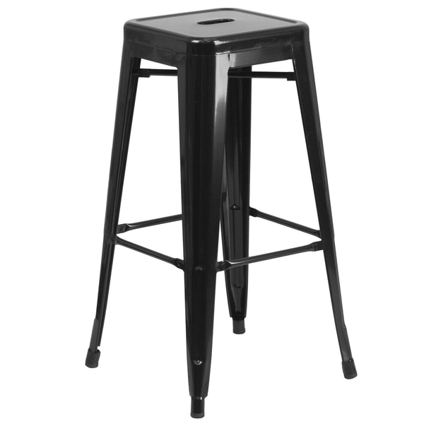 Black |#| Commercial Grade 30inchH Backless Black Metal Indoor-Outdoor Barstool, Square