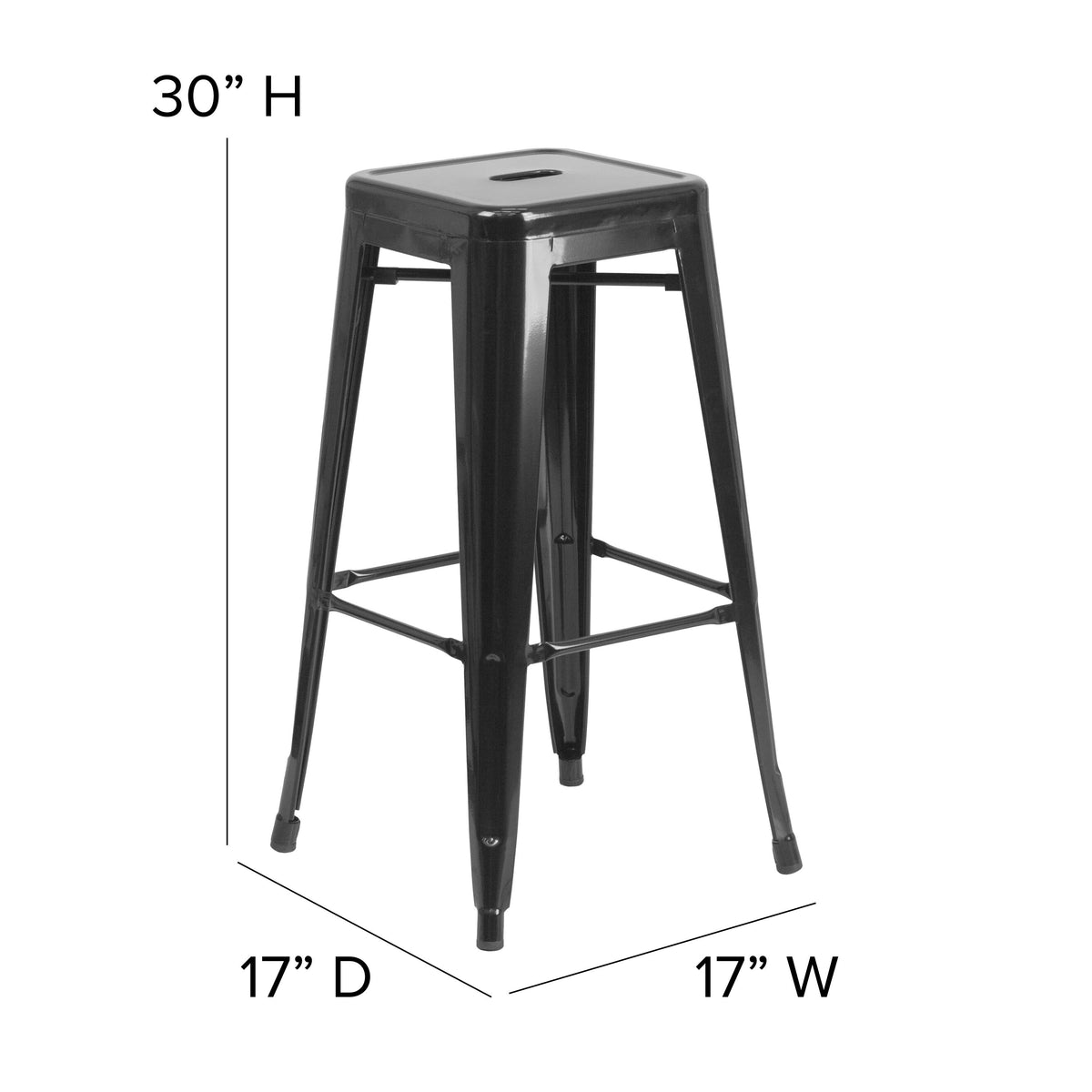 Black |#| Commercial Grade 30inchH Backless Black Metal Indoor-Outdoor Barstool, Square