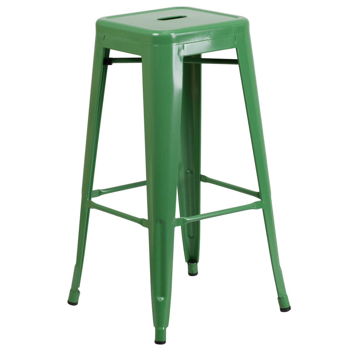 Green |#| Commercial Grade 30inchH Backless Green Metal Indoor-Outdoor Barstool, Square