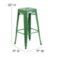 Green |#| Commercial Grade 30inchH Backless Green Metal Indoor-Outdoor Barstool, Square