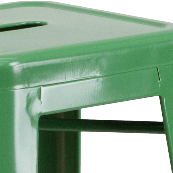 Green |#| Commercial Grade 30inchH Backless Green Metal Indoor-Outdoor Barstool, Square