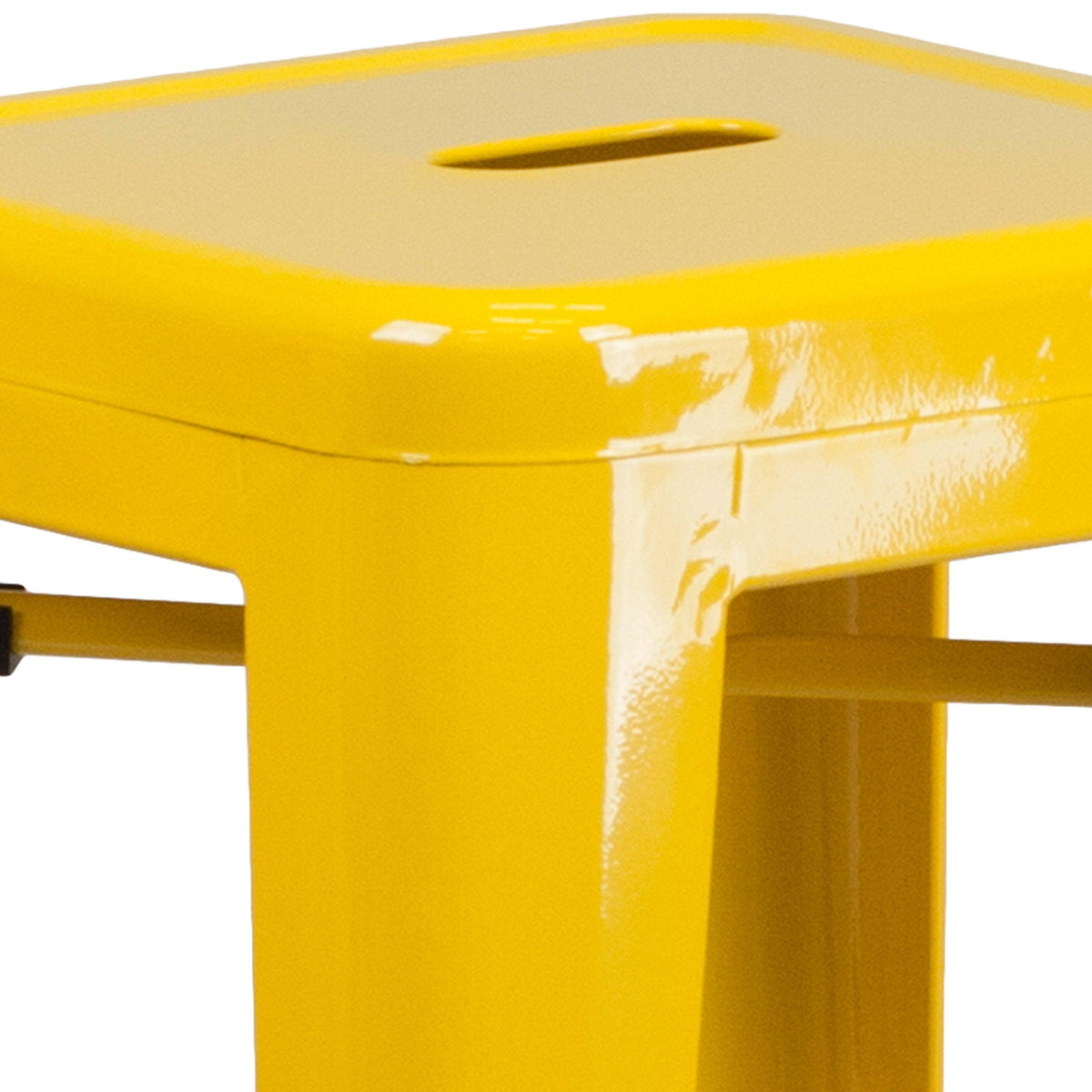 Yellow |#| Commercial Grade 30inchH Backless Yellow Metal Indoor-Outdoor Barstool, Square