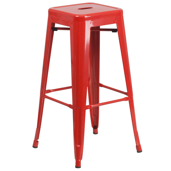 Red |#| Commercial Grade 30inchH Backless Red Metal Indoor-Outdoor Barstool, Square