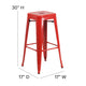 Red |#| Commercial Grade 30inchH Backless Red Metal Indoor-Outdoor Barstool, Square