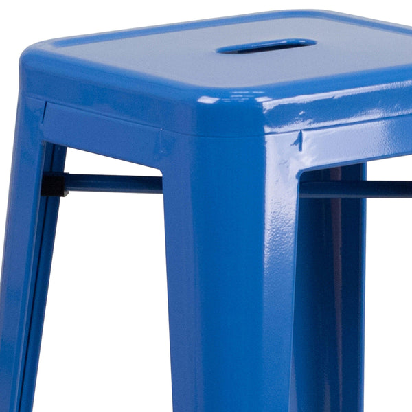 Blue |#| Commercial Grade 30inchH Backless Blue Metal Indoor-Outdoor Barstool, Square