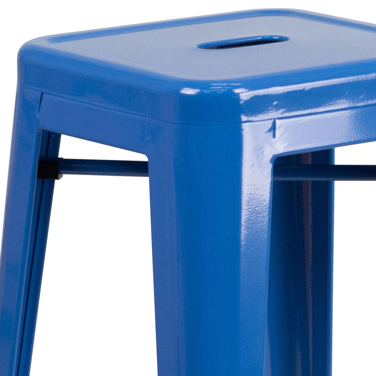 Blue |#| Commercial Grade 30inchH Backless Blue Metal Indoor-Outdoor Barstool, Square