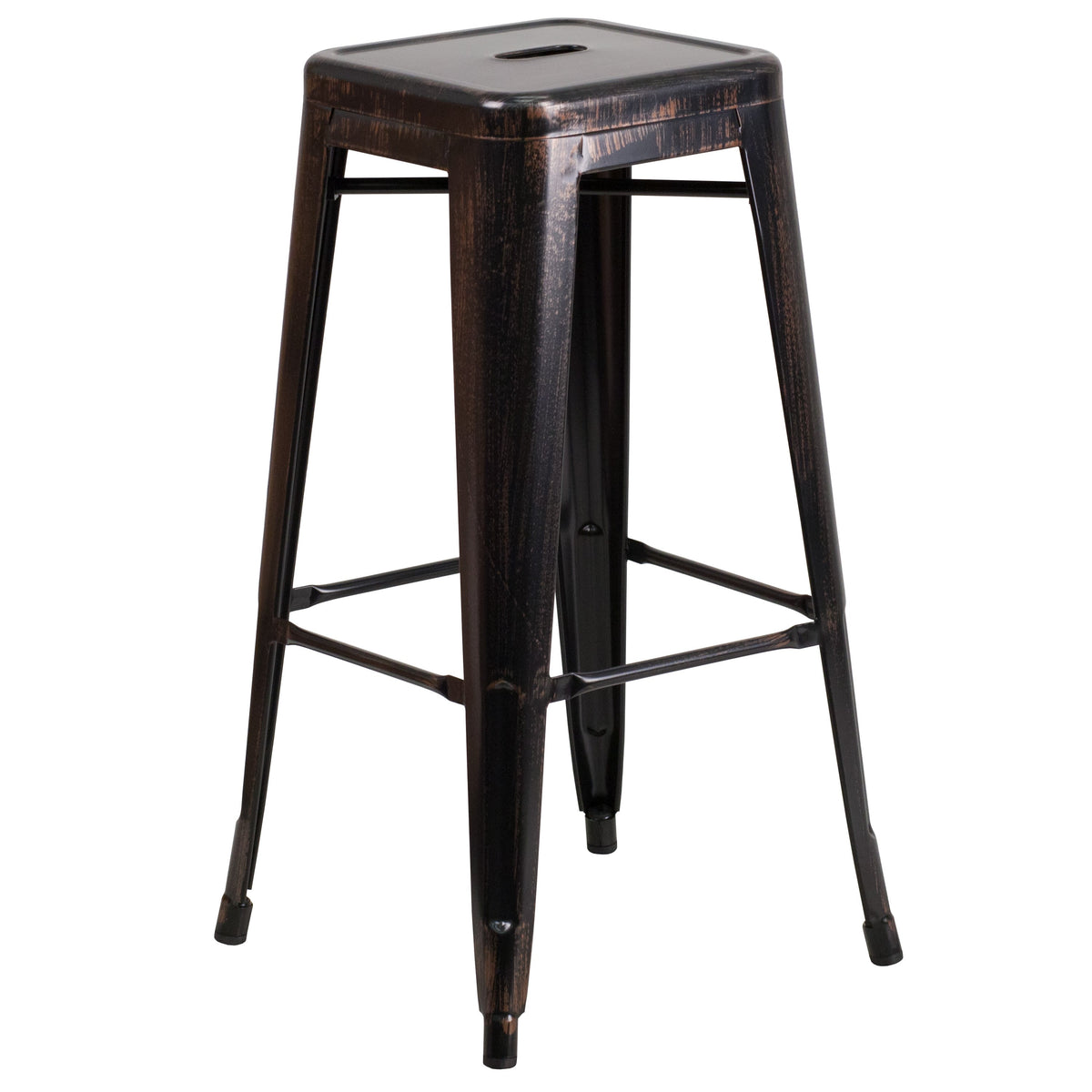 Black-Antique Gold |#| Commercial Grade 30inchH Backless Black-Gold Metal Indoor-Outdoor Barstool, Square