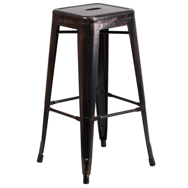 Commercial Grade 30" High Backless Metal Indoor-Outdoor Barstool with Square Seat - View 1