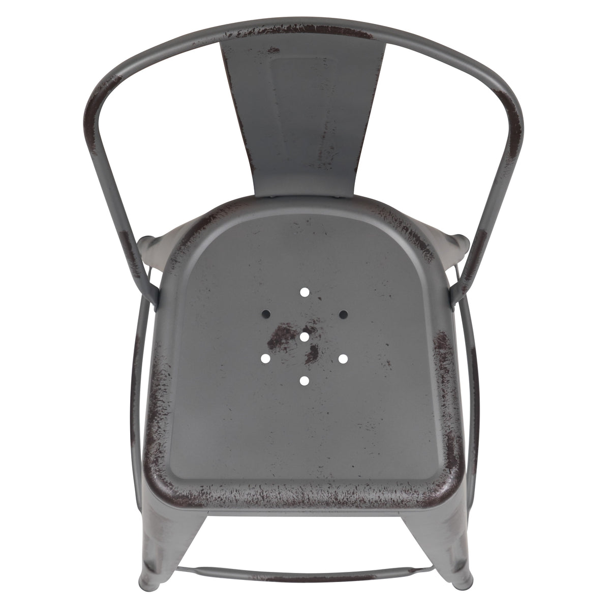 Silver Gray |#| 30inchH Distressed Silver Gray Metal Indoor-Outdoor Dining Barstool with Back