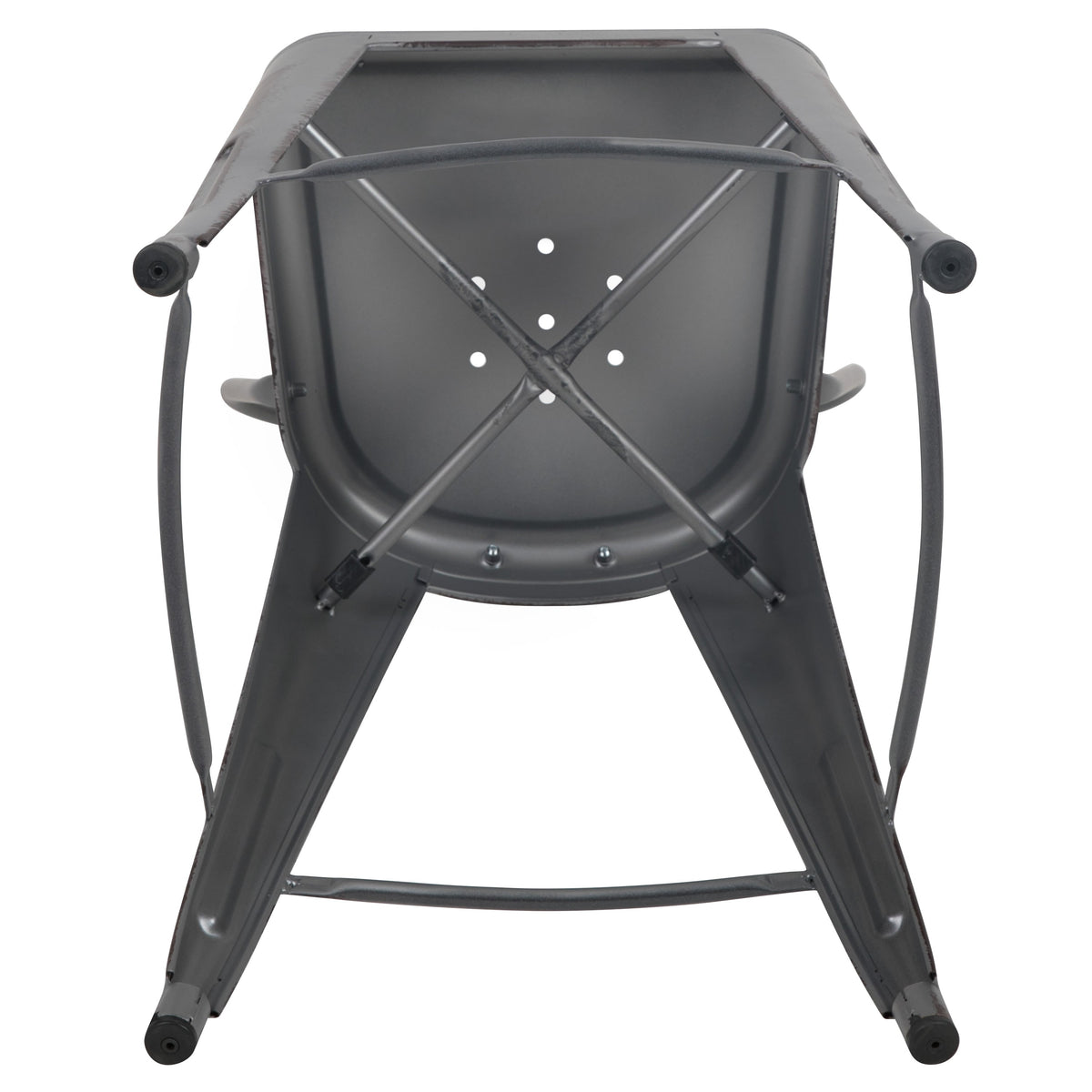 Silver Gray |#| 30inchH Distressed Silver Gray Metal Indoor-Outdoor Dining Barstool with Back