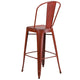 Kelly Red |#| 30inch High Distressed Kelly Red Metal Indoor-Outdoor Barstool with Back