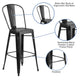 Black |#| 30inch High Distressed Black Metal Indoor-Outdoor Barstool with Back