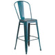 Kelly Blue-Teal |#| 30inch High Distressed Kelly Blue-Teal Metal Indoor-Outdoor Barstool with Back