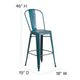 Kelly Blue-Teal |#| 30inch High Distressed Kelly Blue-Teal Metal Indoor-Outdoor Barstool with Back