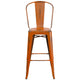 Orange |#| 30inch High Distressed Orange Metal Indoor-Outdoor Barstool with Back