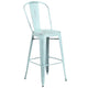 Green-Blue |#| 30inch High Distressed Green-Blue Metal Indoor-Outdoor Barstool with Back